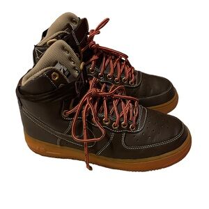 Nike Air Force High Baraoque Brown With Orange Laces Size 6 Grade School Shoes